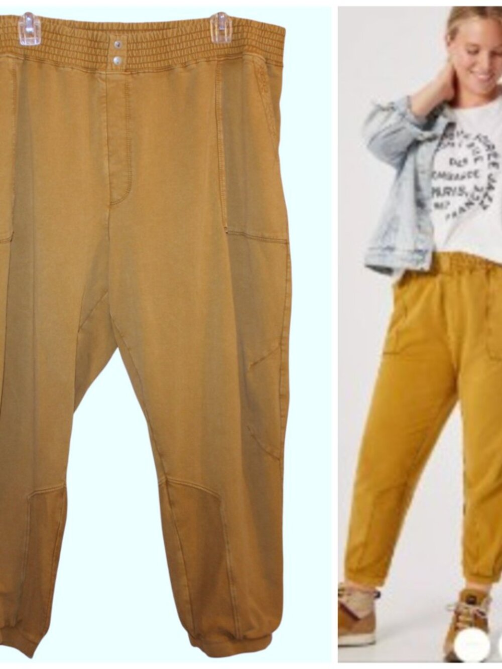 ANTHROPOLOGIE SATURDAY SUNDAY Theo Utility Joggers 2X* Mustard Pull On Sweatpant